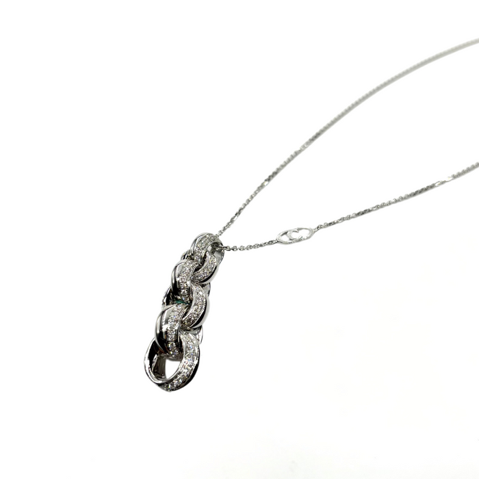 Ketting in witgoud met gevlochten hanger en diamanten – 18kt