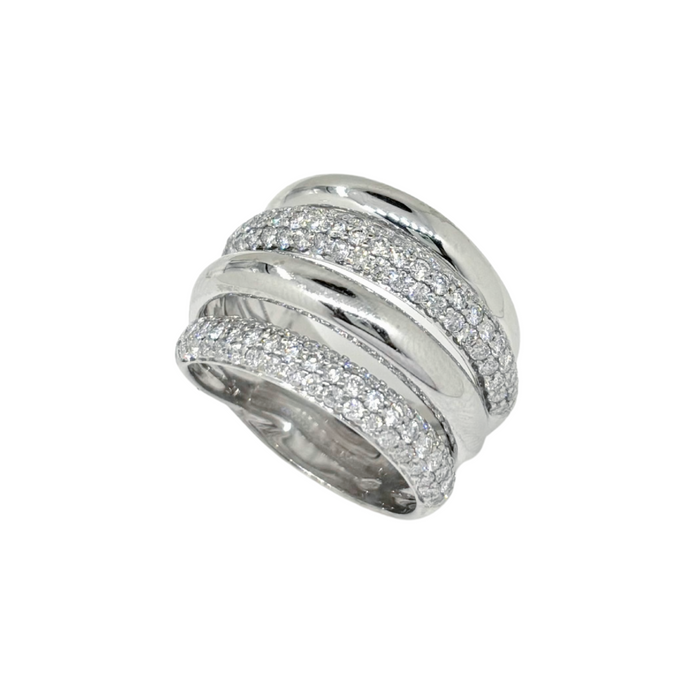 Ring in witgoud met brede pavé banen – 18kt