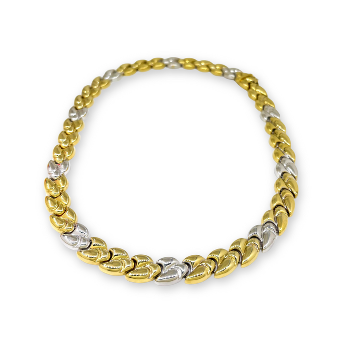 Collier in 18 karaat bicolor goud – bladvormige schakels