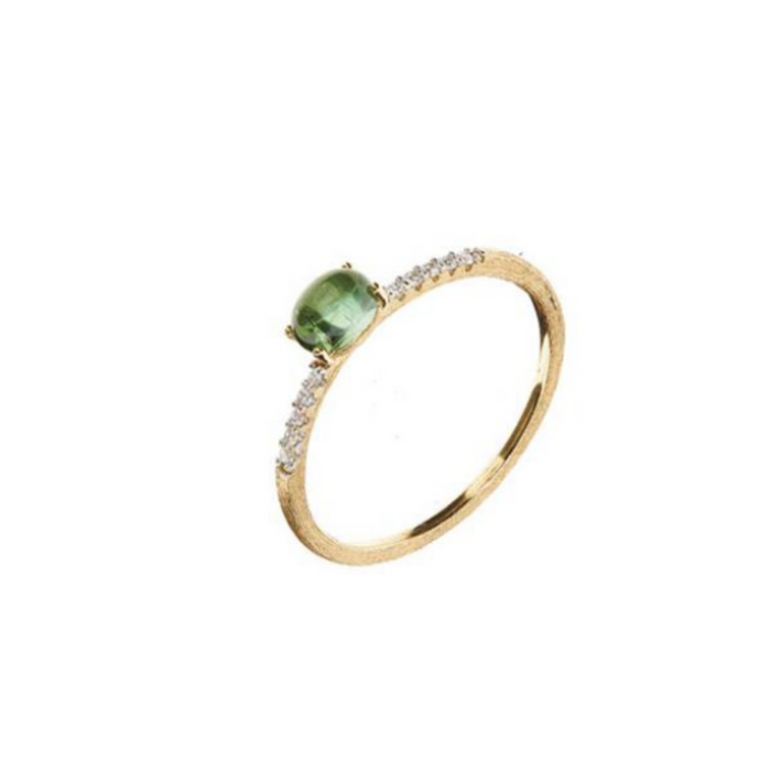 Nanis ring in geelgoud met groene toermalijn en diamanten