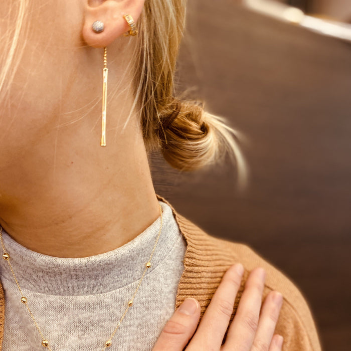 Oorbellen 18 kt geel goud met diamant - Bamboo flirt long pendant - Chimento