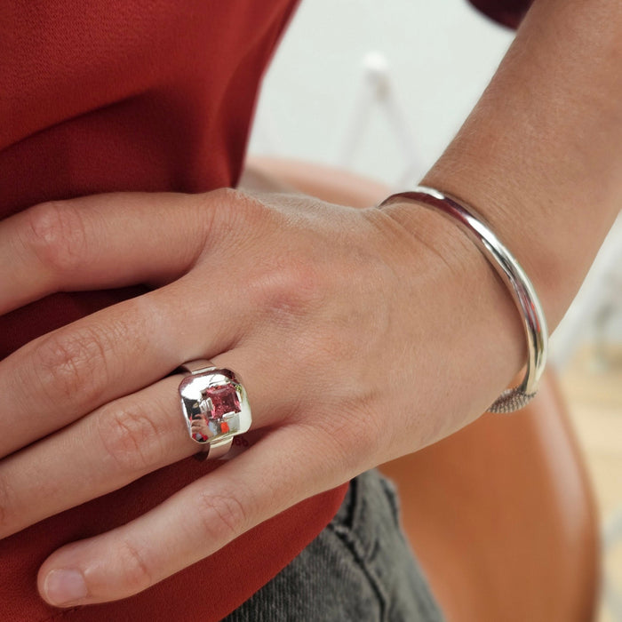 Witgouden ring met roze toermalijn
