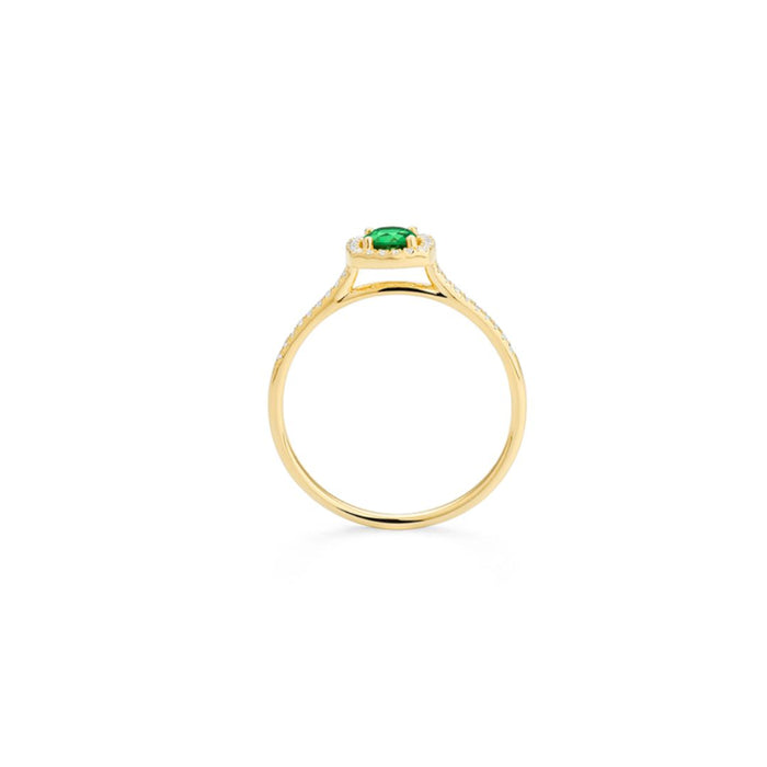 Ring 18kt geel goud - Smaragd en diamant