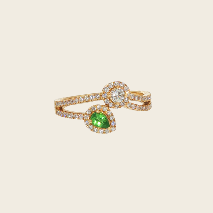 Geelgouden ring met tsavoriet en diamanten