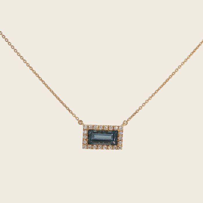 Geelgouden halsketting met London Blue topaas en diamanten
