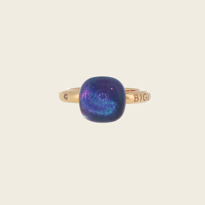 Bigli roosgouden ring met amethist, lapis lazuli en parelmoer