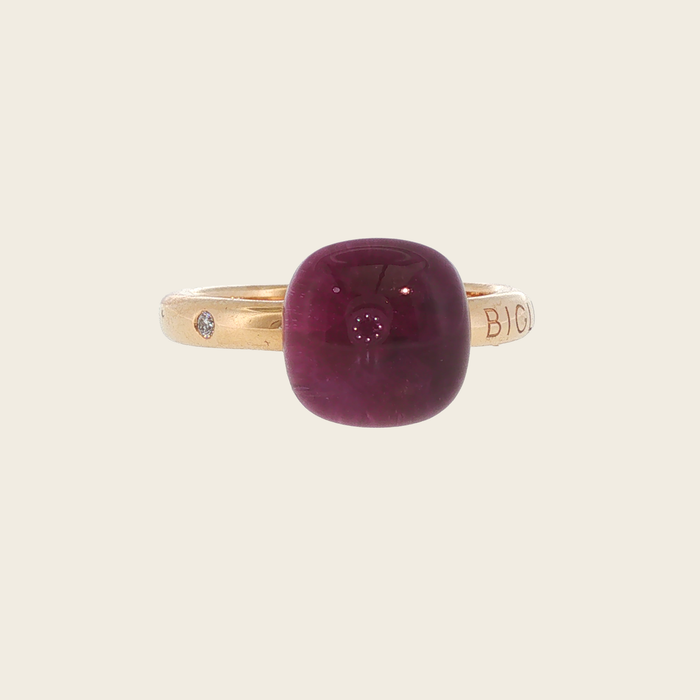 Bigli roosgouden ring met amethist en robijn