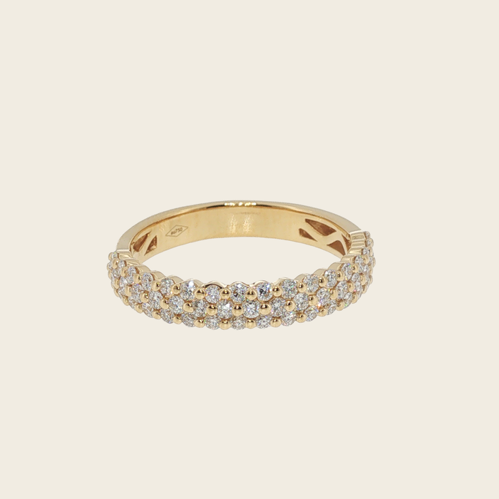 Geelgouden half alliance ring met meerdere rijen diamanten