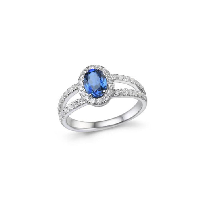 Ring 18kt wit goud - blauwe saffier en diamant