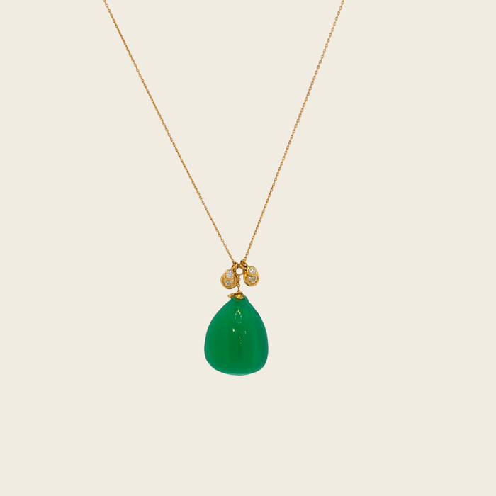 Ketting geelgoud met druppelvormige groene jade