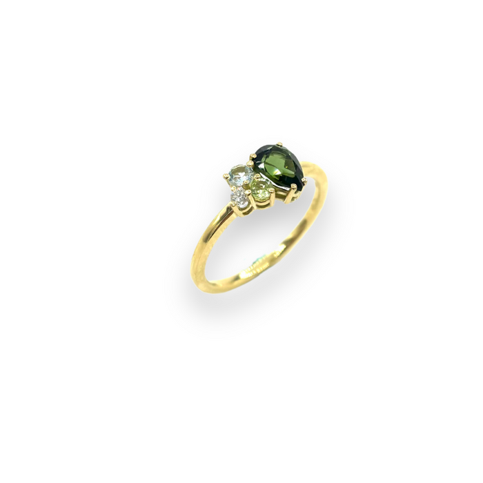 Ring 18kt geel goud met groene Toermalijn en diamant