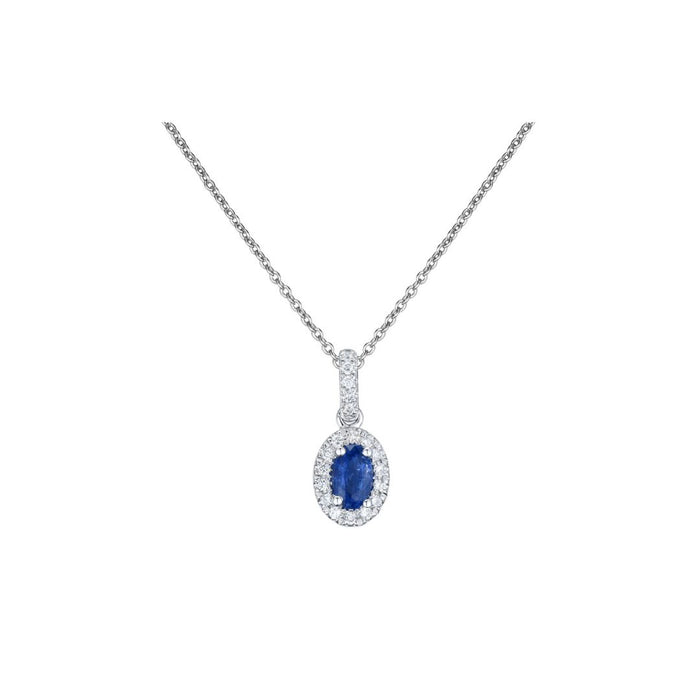 Hanger 18kt wit goud - Blauwe saffier en diamant