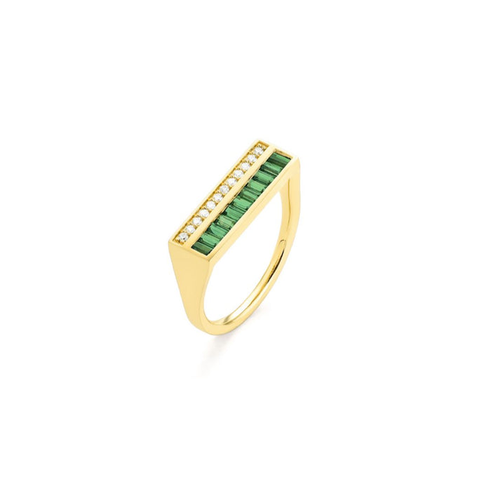 Ring 18kt geel goud - Smaragd en diamant