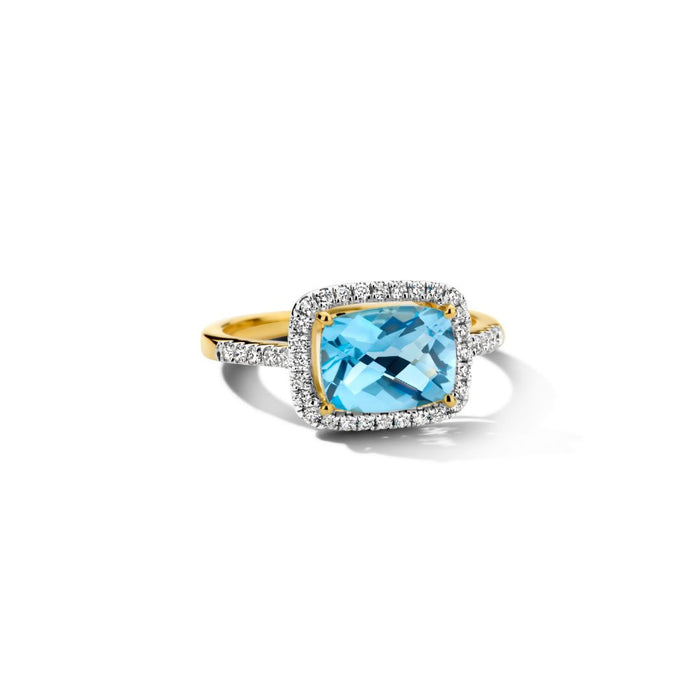 Ring 18kt geel goud - Diamant en aquamarijn