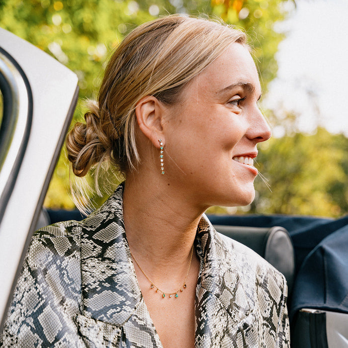 Oorbellen 18 karaat geel goud - Diamant & Smaragd