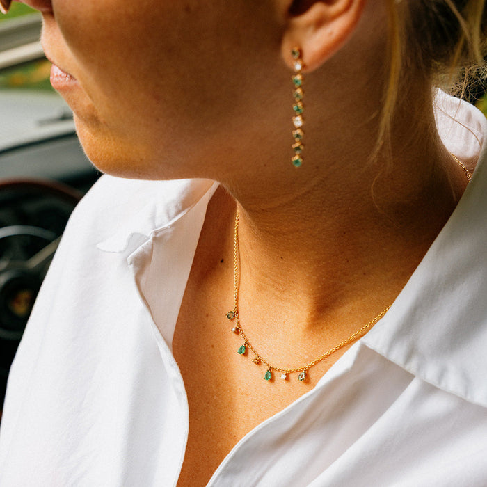 Ketting 18kt geel goud - Smaragd en diamant