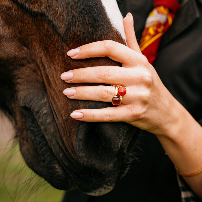 Ring bigli 18kt roos goud - Deep coral