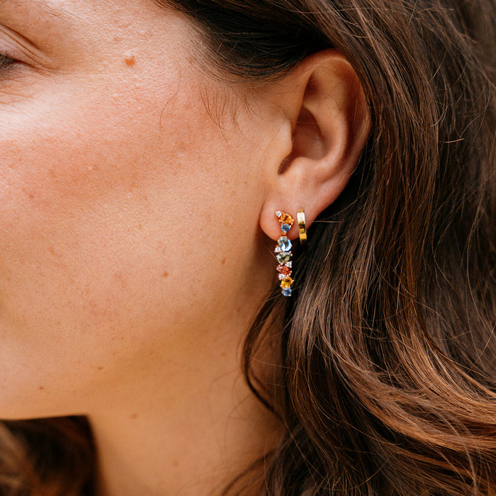 Oorbellen 18kt roos goud - rainbow saffier