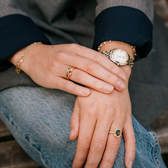 Ring met roze en groene toermalijn