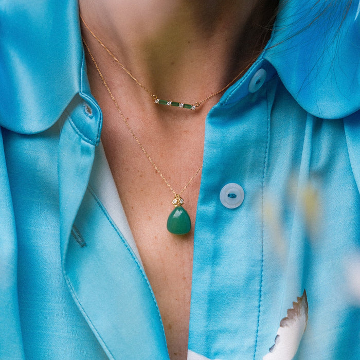 Ketting geelgoud met rechthoekige smaragden