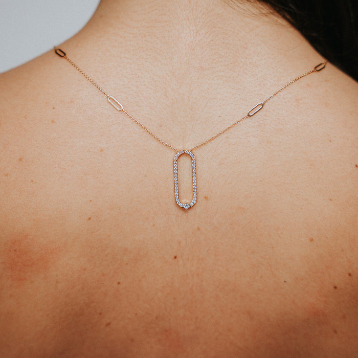 Ketting geelgoud met langwerpige hanger en briljanten