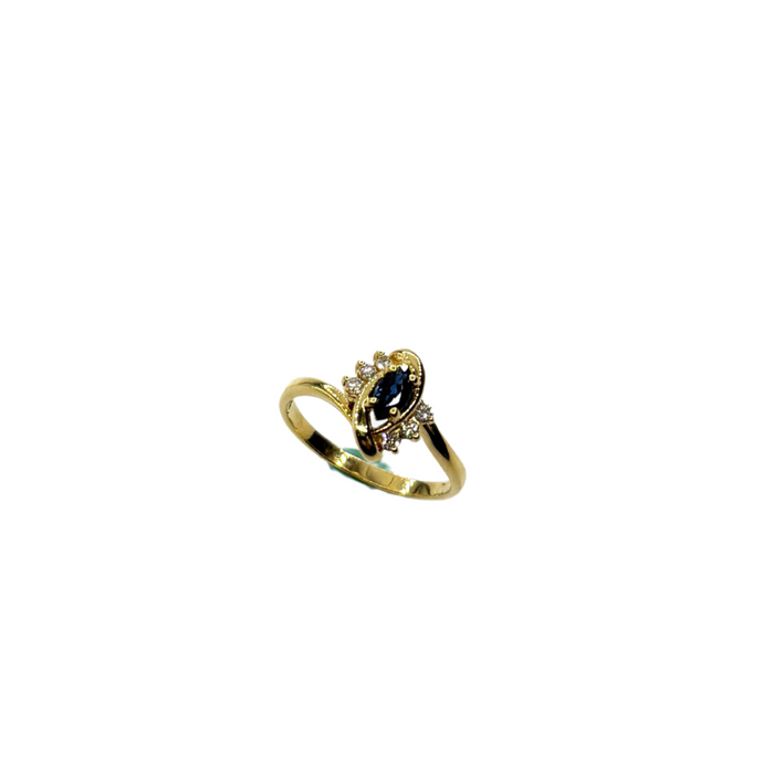 Ring geelgoud met saffier en briljant