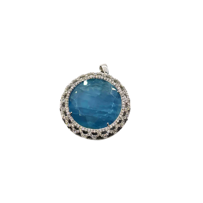 Hanger witgoud met blauwe aquamarijn en briljanten