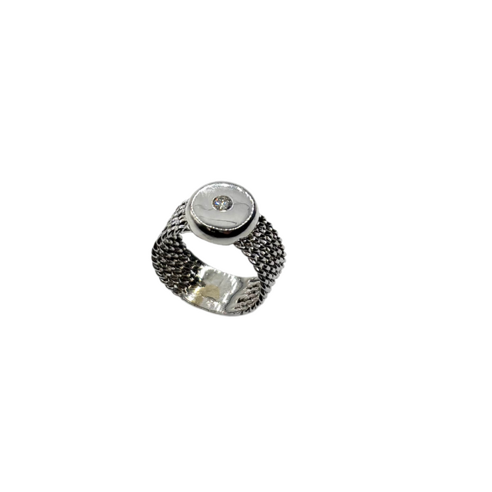 Ring witgoud met diamant en geweven band