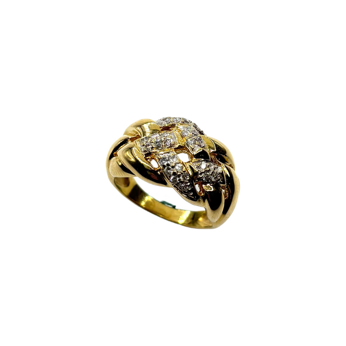 Ring in geelgoud met gevlochten diamantmotief – 18kt
