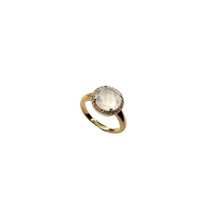 Ring in 18kt geelgoud met maansteen en diamant