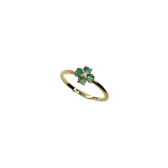 Geelgouden ring met smaragdcluster