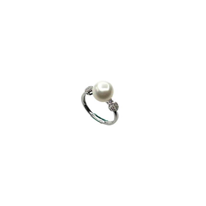 Witgouden ring met parel en briljanten accenten