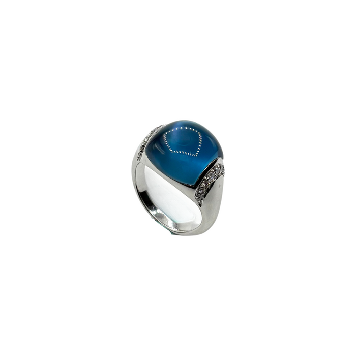 Ring witgoud Bigli met blauwe steen & diamant