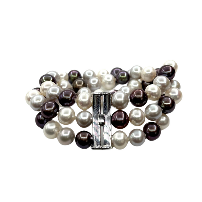 Armband drievoudige parel wit/grijs/zwart