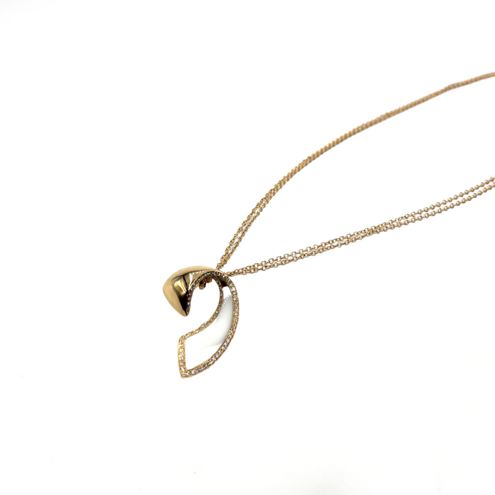 Ketting geelgoud met open bladvorm hanger en briljant