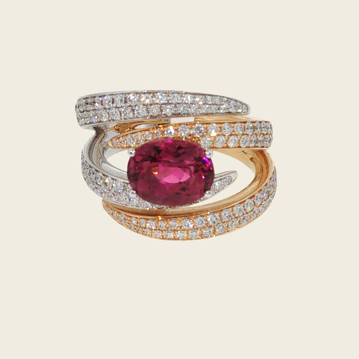 Ring 18 karaat wit geel goud - Roze toermalijn