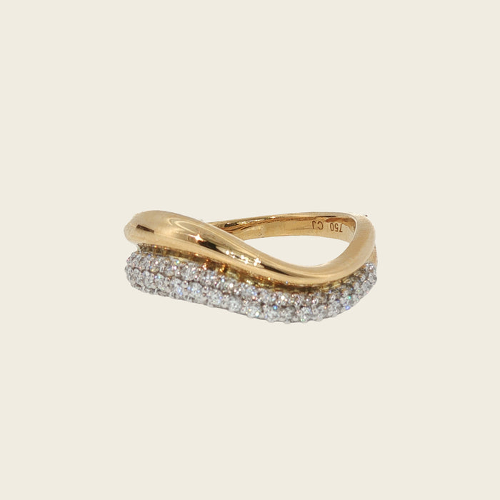 Ring geelgoud met briljanten & golvende band