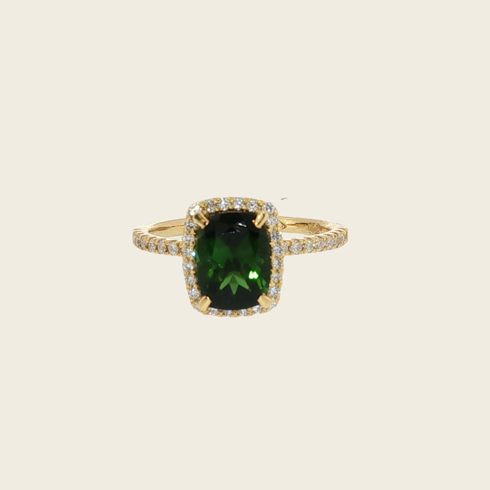 Ring met langwerpige cushion cut groene toermalijn