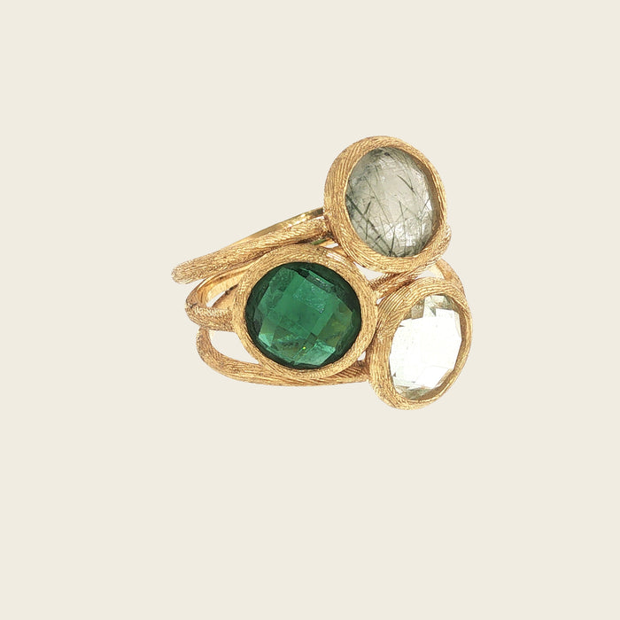 Ring geelgoud met drie gekleurde half-edelstenen