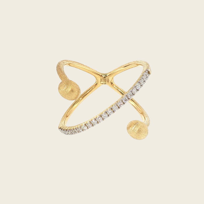Ring geelgoud met gekruist ontwerp en diamanten