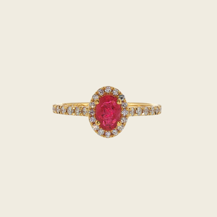 Geelgouden ring met robijn en diamanten