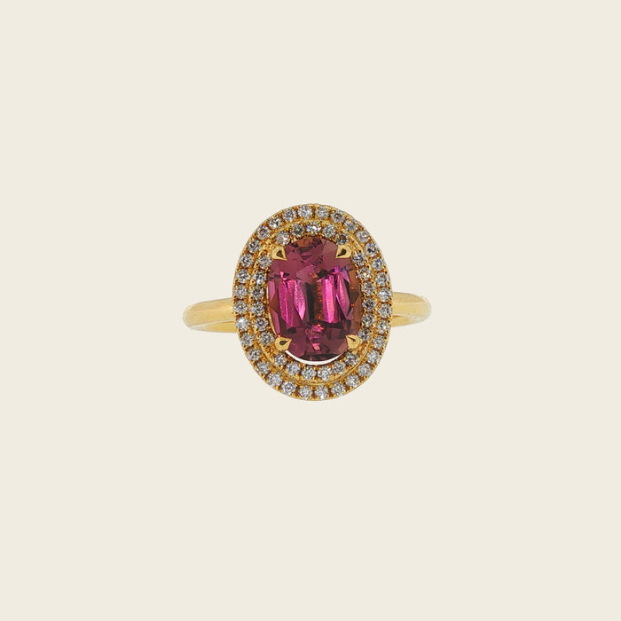 Ring 18 karaat geel goud - Centrale roze toermalijn