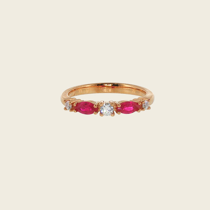 Ring 18 kt geel goud - Robijn en diamant
