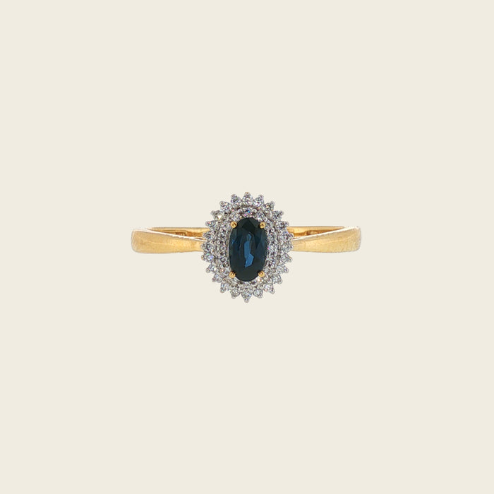 Ring 18kt geel goud - saffier en diamant