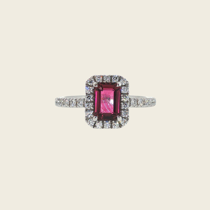 Witgouden ring met robijn en diamant