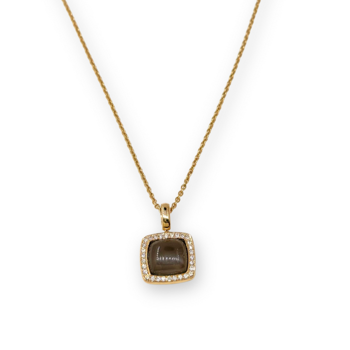 Roosgouden hanger met maansteen en diamanten omlijsting – 18kt