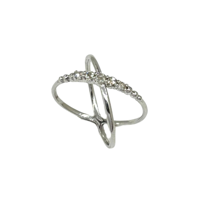Witgouden ring met kruisvormige overlapping en briljantgeslepen diamant – 18kt