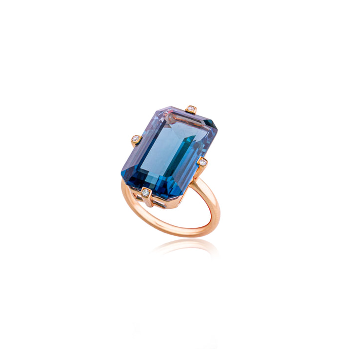 Ring roségoud met blauwe topaas & briljant