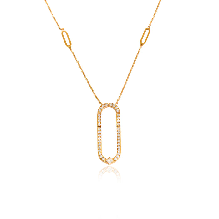 Ketting geelgoud met langwerpige hanger en briljanten