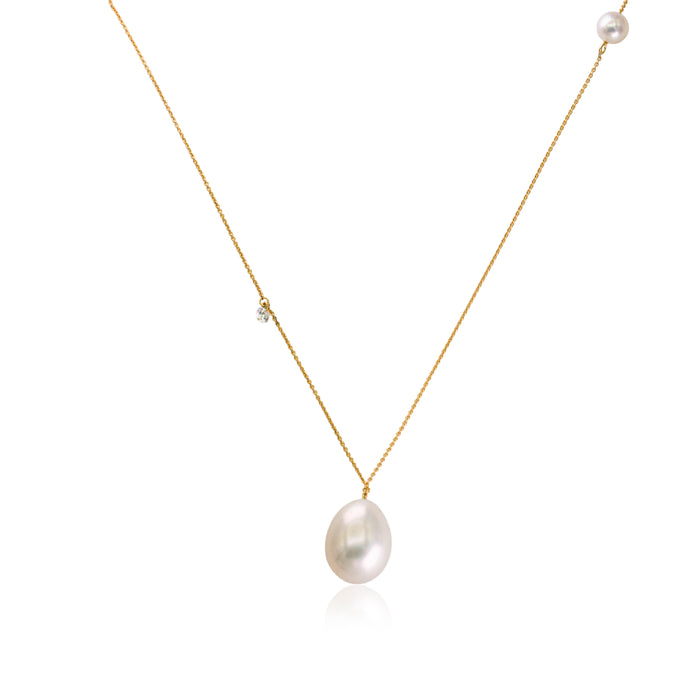 Ketting geelgoud met parels en briljant